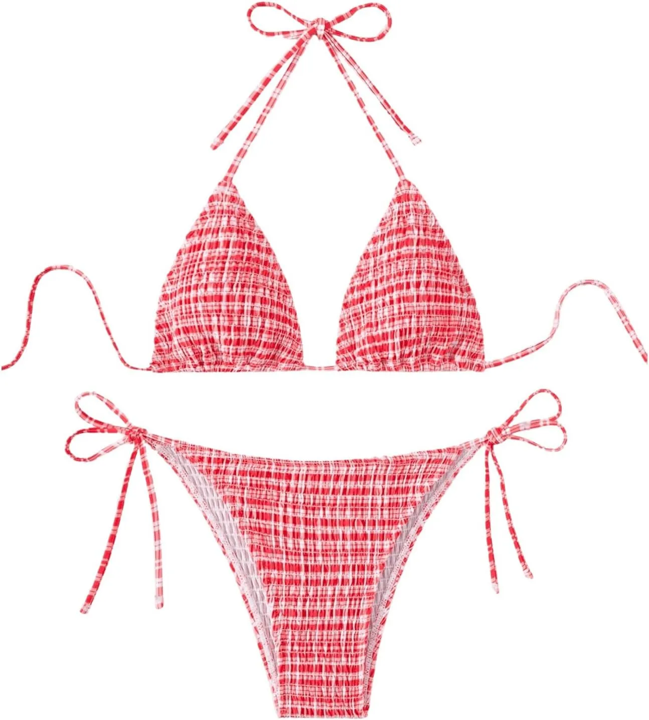 SOLY HUX Women's Plaid Gingham Bikini Sets Halter String Triangle Tie Side Bathing Suit Two Piece Swimsuit
