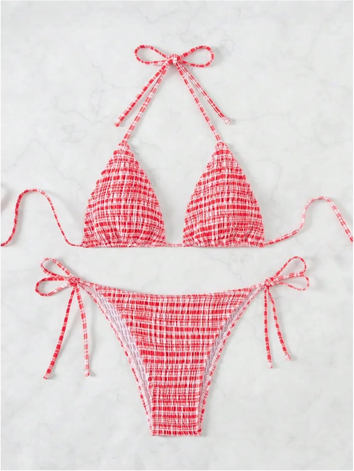 SOLY HUX Women's Plaid Gingham Bikini Sets Halter String Triangle Tie Side Bathing Suit Two Piece Swimsuit