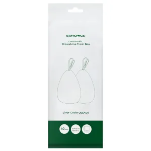 SONGMICS Trash Bags for 12-14.5 Gallon Trash Cans, 40 Count Drawstring Garbage Bags, Liner Code 055A,1 Roll,White UKRB055A01