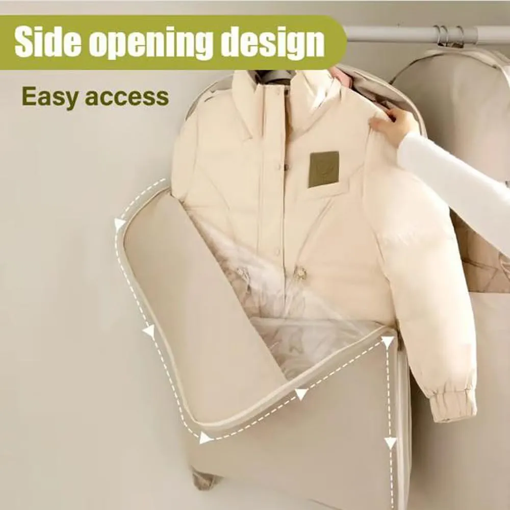 Space Saving Hanging Garment Bag with Self Compression Zipper, Otherwise Garment Bag for Down Coat, Winter Coat Storage, Protects Clothes from Wrinkles (Beige M 1PC)