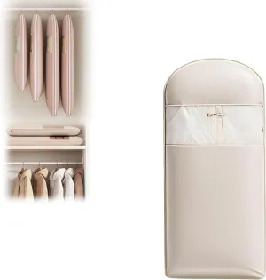 Space Saving Hanging Garment Bag with Self Compression Zipper, Otherwise Garment Bag for Down Coat, Winter Coat Storage, Protects Clothes from Wrinkles (Beige M 1PC)
