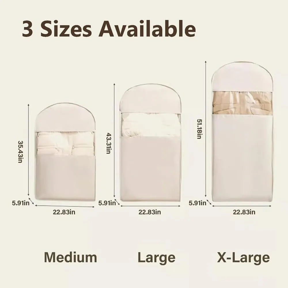 Space Saving Hanging Garment Bag with Self Compression Zipper, Otherwise Garment Bag for Down Coat, Winter Coat Storage, Protects Clothes from Wrinkles (Beige M 1PC)