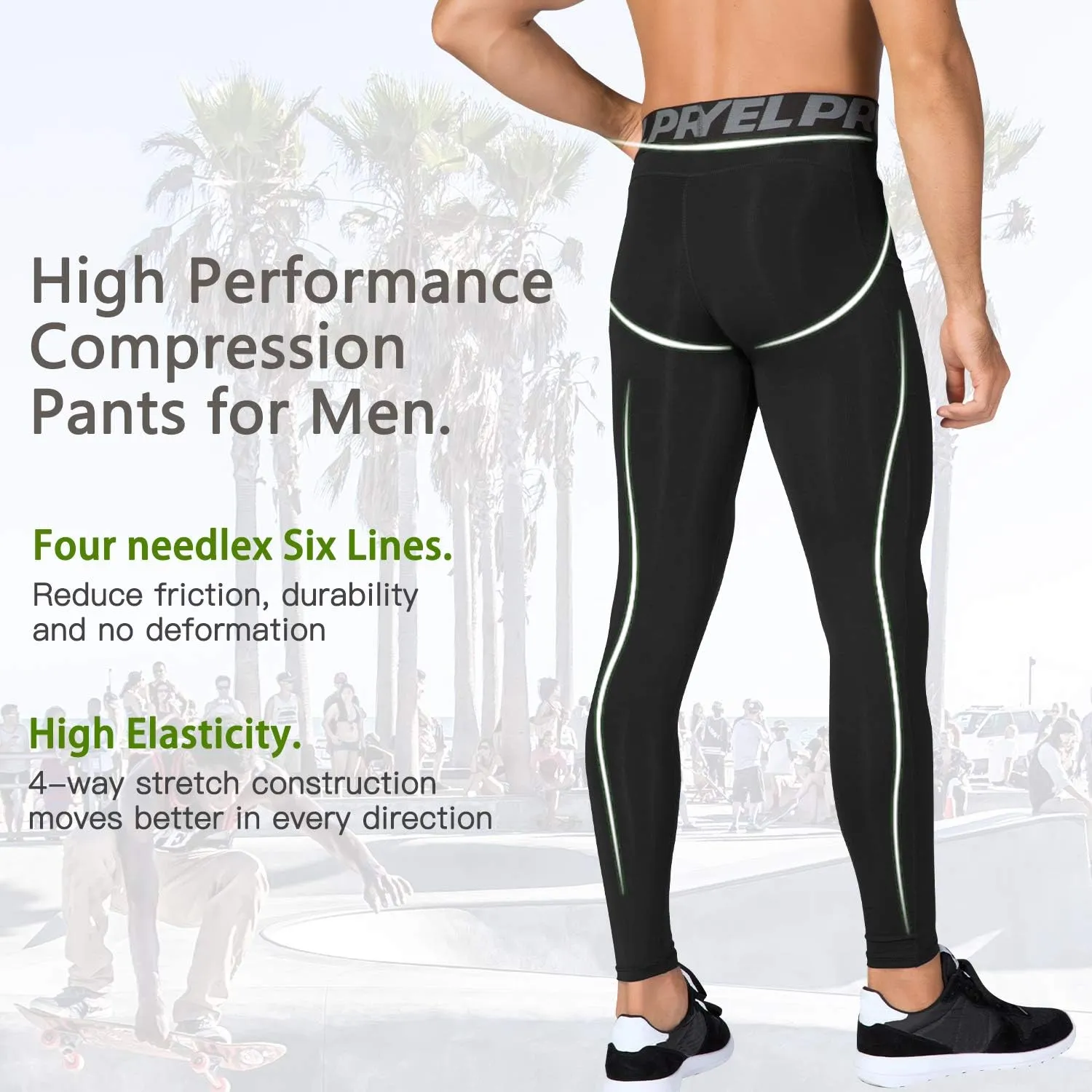 SPVISE 3 Pack Men's Compression Pants Leggings Running Tights with Pockets Cool Dry Workout Base Layer Athletic Gym Pants