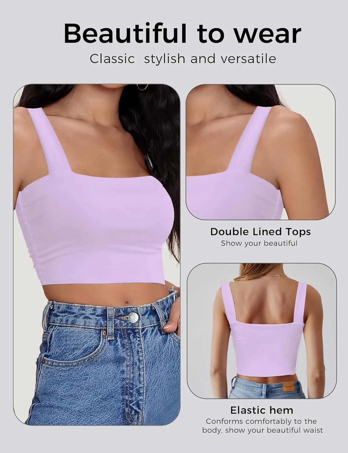 Square Neck Tops for Women, Sleeveless Crop Tops Women, Sexy Cropped Double Layered Tank Tops, Women Workout Basic Top