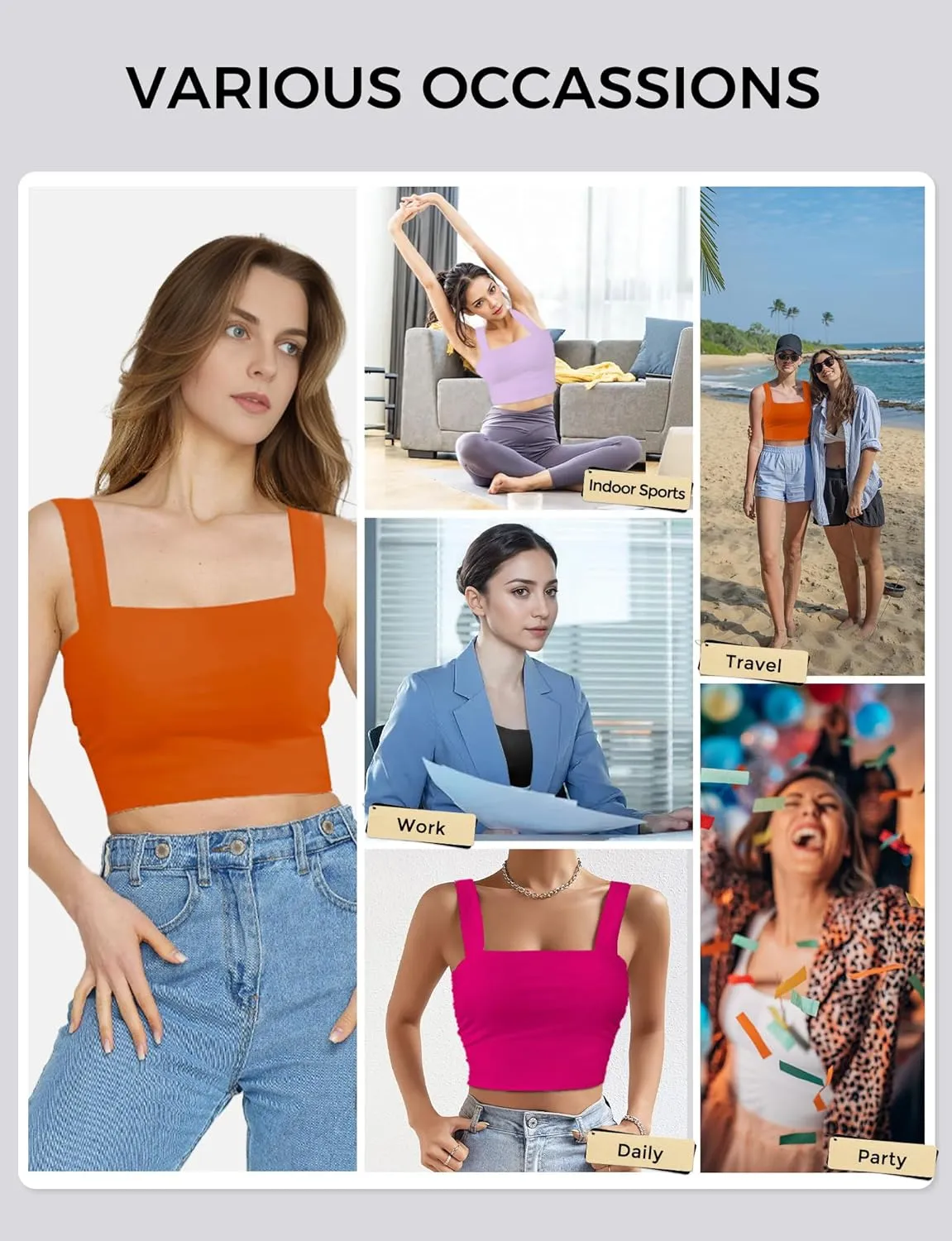 Square Neck Tops for Women, Sleeveless Crop Tops Women, Sexy Cropped Double Layered Tank Tops, Women Workout Basic Top
