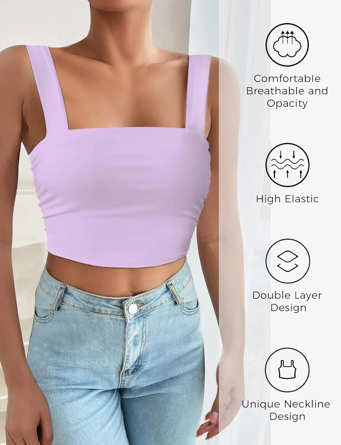 Square Neck Tops for Women, Sleeveless Crop Tops Women, Sexy Cropped Double Layered Tank Tops, Women Workout Basic Top