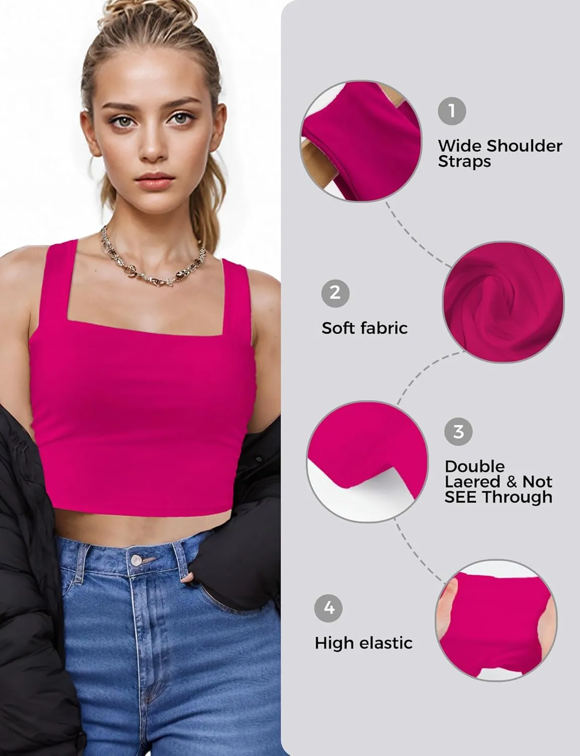 Square Neck Tops for Women, Sleeveless Crop Tops Women, Sexy Cropped Double Layered Tank Tops, Women Workout Basic Top