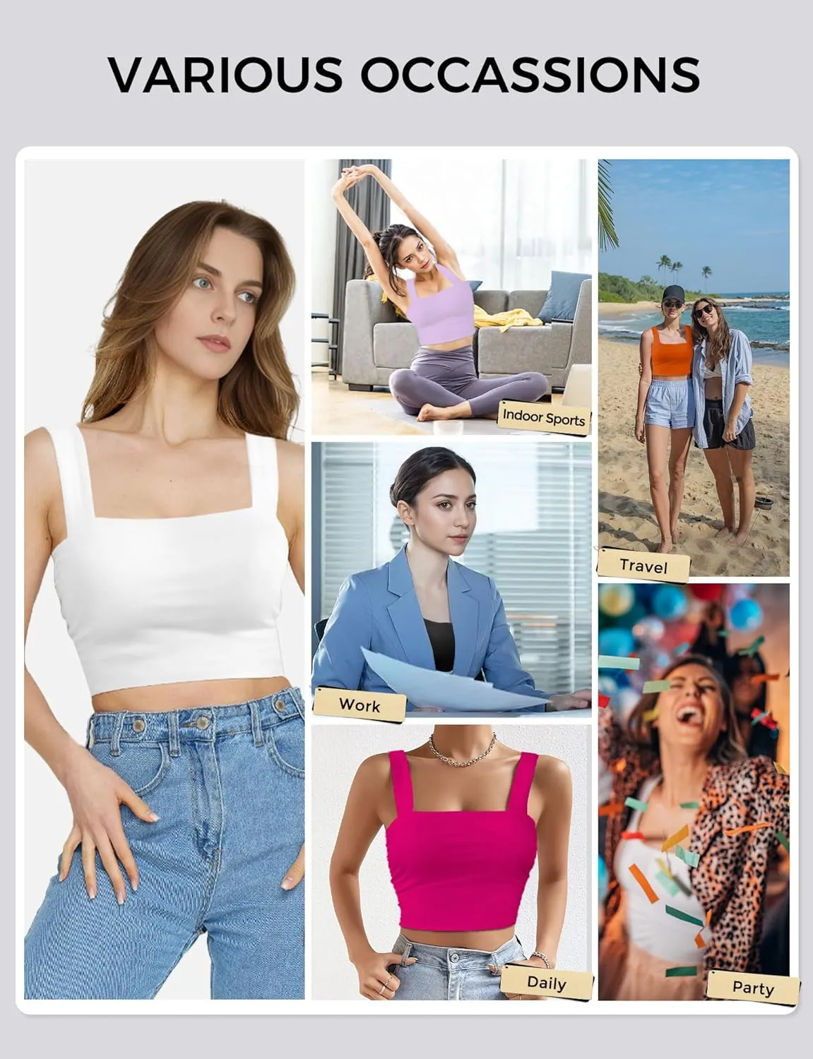 Square Neck Tops for Women, Sleeveless Crop Tops Women, Sexy Cropped Double Layered Tank Tops, Women Workout Basic Top