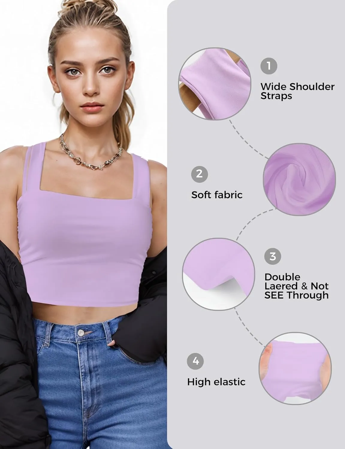 Square Neck Tops for Women, Sleeveless Crop Tops Women, Sexy Cropped Double Layered Tank Tops, Women Workout Basic Top