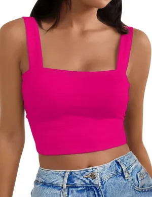 Square Neck Tops for Women, Sleeveless Crop Tops Women, Sexy Cropped Double Layered Tank Tops, Women Workout Basic Top