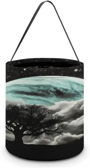 Starry Night Black Tree Art Halloween Tote Candy Bag Candy Basket Candy Bucket Gift Bag for Halloween Party