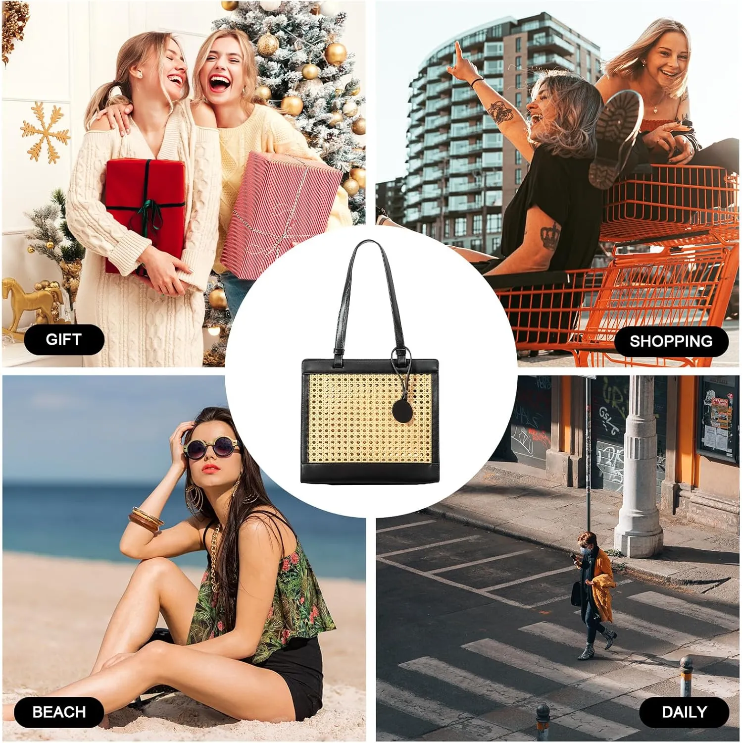 Straw Beach Bag for Women Summer Woven Rattan Tote Bag Straw Purses and Handbags for Vacation with Pendant