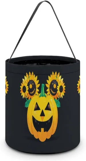 Sunflower Pumpkin Halloween Tote Candy Bag Candy Basket Candy Bucket Gift Bag for Halloween Party