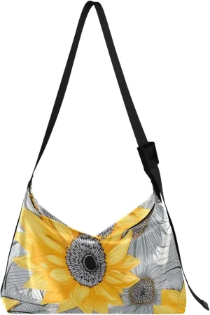 Sunflowers Yellow Gray Tote Bag for Women Large Hobo Bags Crossbody Bags Casual Handbags with Adjustable Strap for Women Men