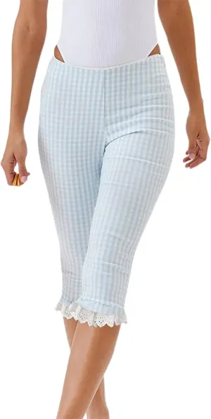 Sunloudy Y2k Capri Pants for Women Gingham Tights Knee Length Bottom Low Waist 3/4 Length Cropped Legging Coquette Streetwear