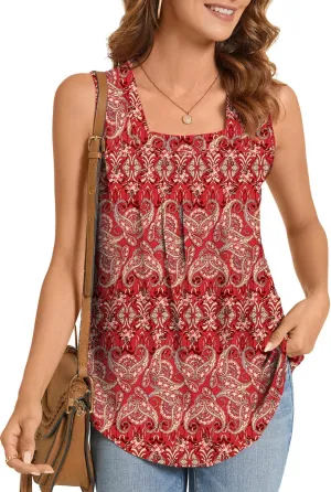 SUNNEGOO Womens Summer Tops Sleeveless Tank Tops Cute Loose Casual Flowy Blouses Printed Shirt Trendy Tunic Tops for Women