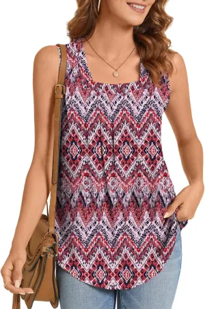 SUNNEGOO Womens Summer Tops Sleeveless Tank Tops Cute Loose Casual Flowy Blouses Printed Shirt Trendy Tunic Tops for Women
