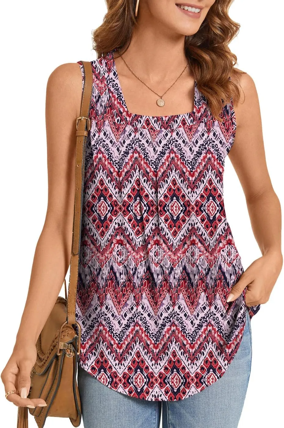 SUNNEGOO Womens Summer Tops Sleeveless Tank Tops Cute Loose Casual Flowy Blouses Printed Shirt Trendy Tunic Tops for Women