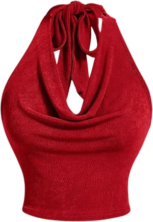 SweatyRocks Women's Draped Crop Halter Tops Sleeveless Slim Fit Camisole Tops
