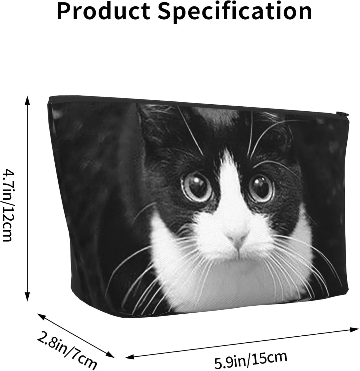 SWEET TANG Small Makeup Bag For Purse Waterproof Cosmetic Bag Travel Makeup Pouch With Zipper Storage Cosmetic Pouch (Black White Cat)