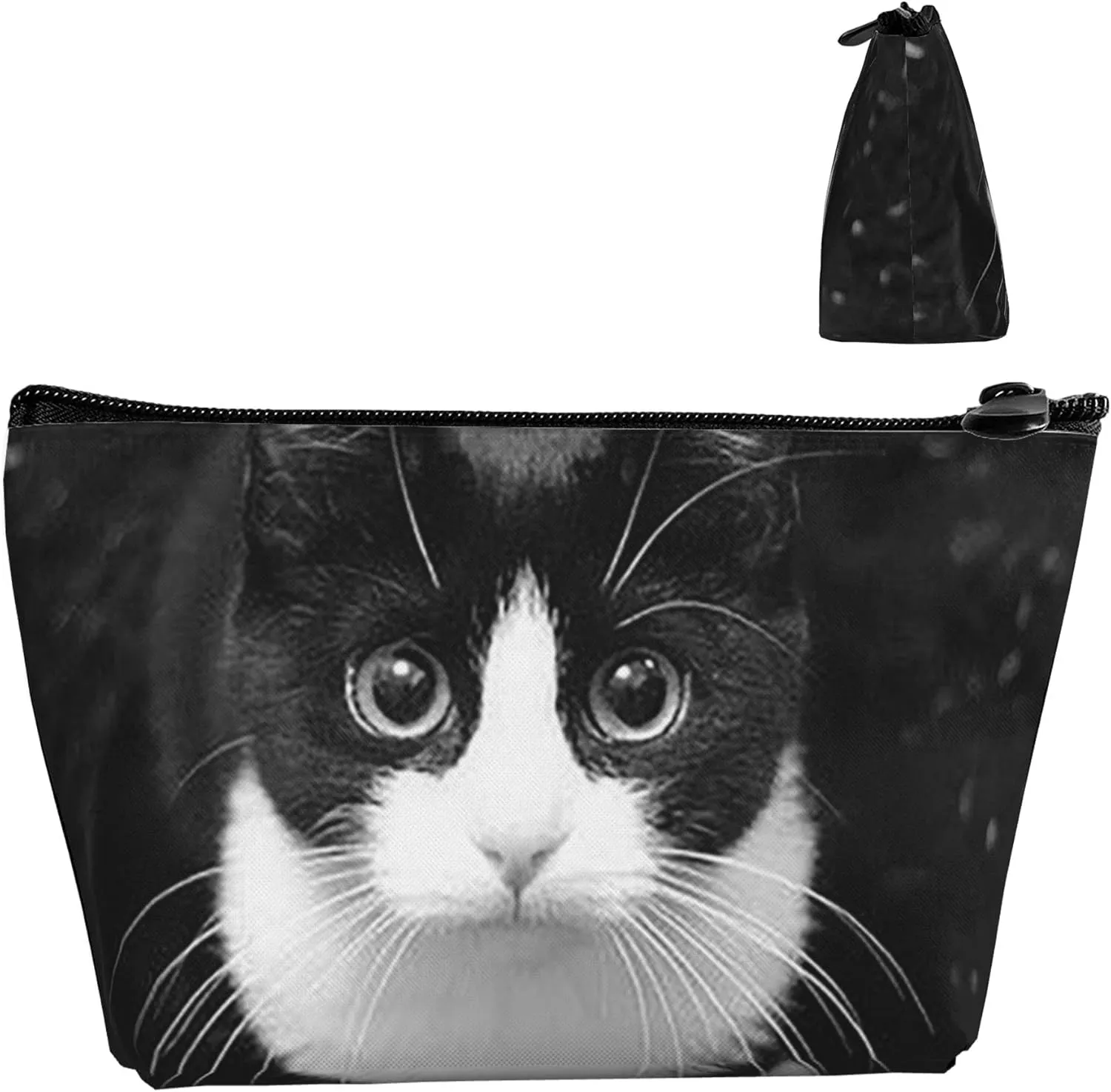 SWEET TANG Small Makeup Bag For Purse Waterproof Cosmetic Bag Travel Makeup Pouch With Zipper Storage Cosmetic Pouch (Black White Cat)