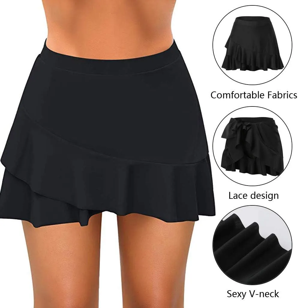 Swim Skirts for Women Swimwear High Waisted Tummy Control Skorts with Built-in Shorts Bathing Suit Bottom