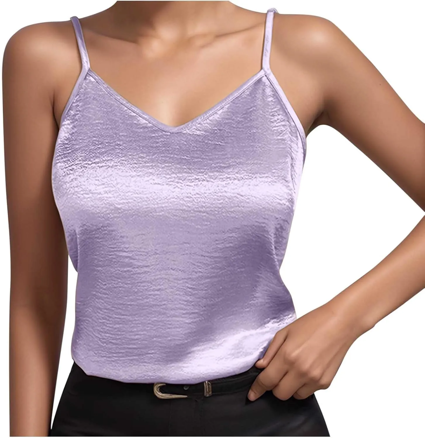 TANGNADE Metallic Tank Top for Women V Neck Camisole Sleeveless Tank Cami Shirt Summer Vacation Travel Beach Outfits