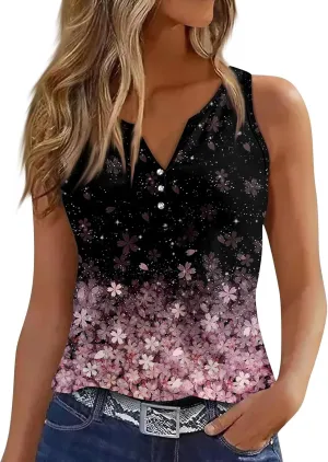 Tank Top for Women 2024 Summer Tops Casual Button Down Shirts Slim Fit V Neck Sleeveless Holiday Versatile Blouses