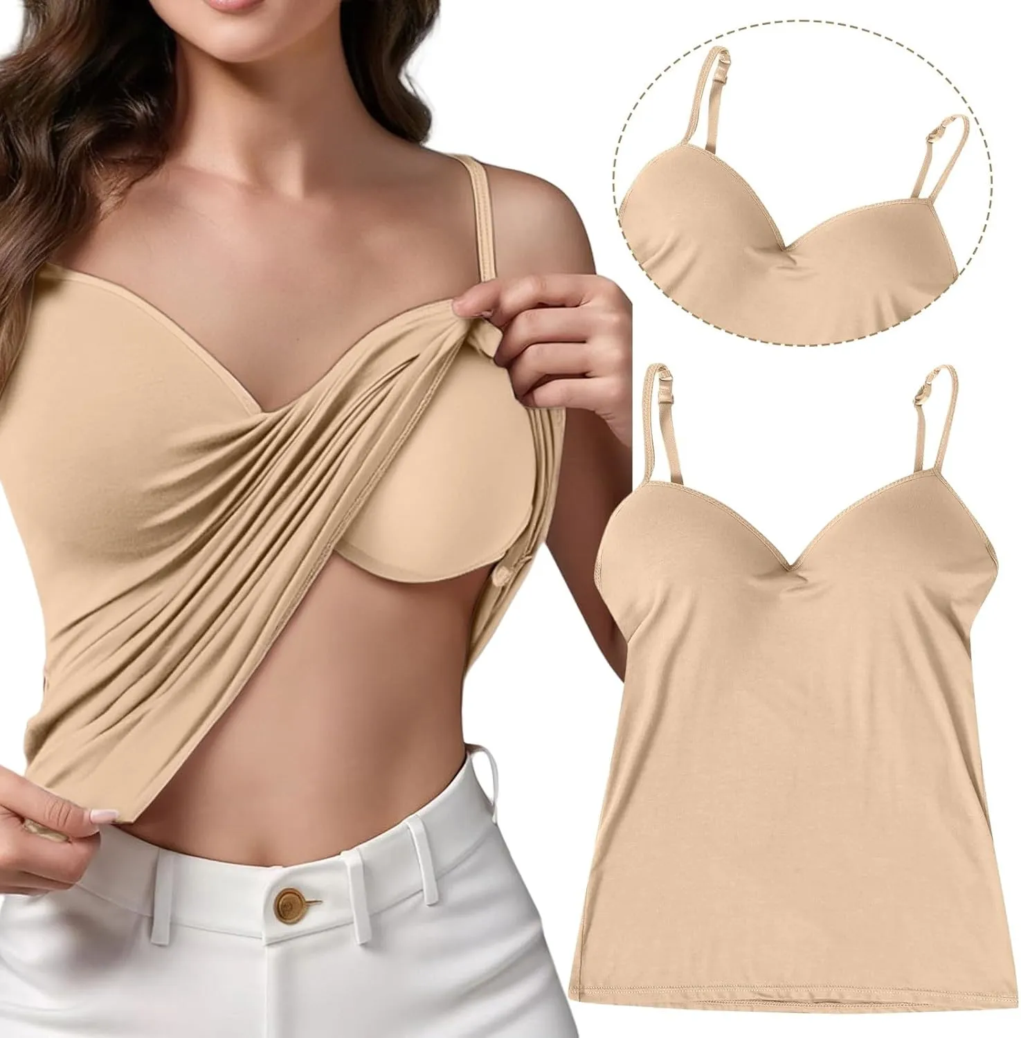 Tank Top with Built in Bra for Women Sports Cami Shirts Spring Summer Workout Camisoles Sleeveless Bras Under Clothes