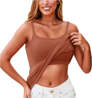 Tank Top, with Built in Bra Sports 2025 Summer Spaghetti Strap Camisoles Cami Sleeveless Trendy Lingerie