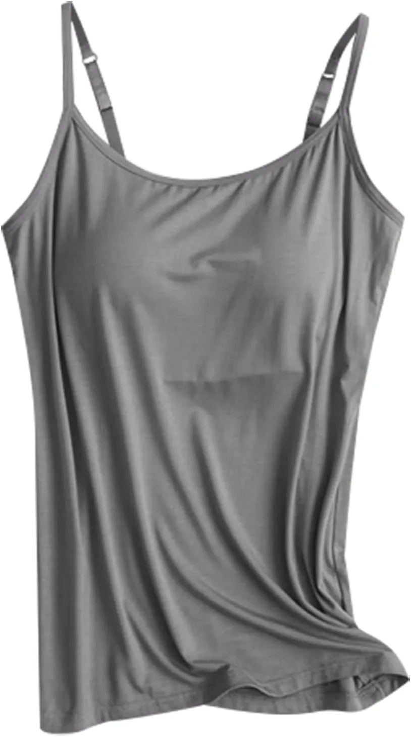Tank Top, with Built in Bra Sports 2025 Summer Spaghetti Strap Camisoles Cami Sleeveless Trendy Lingerie