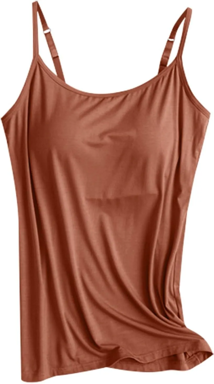 Tank Top, with Built in Bra Sports 2025 Summer Spaghetti Strap Camisoles Cami Sleeveless Trendy Lingerie