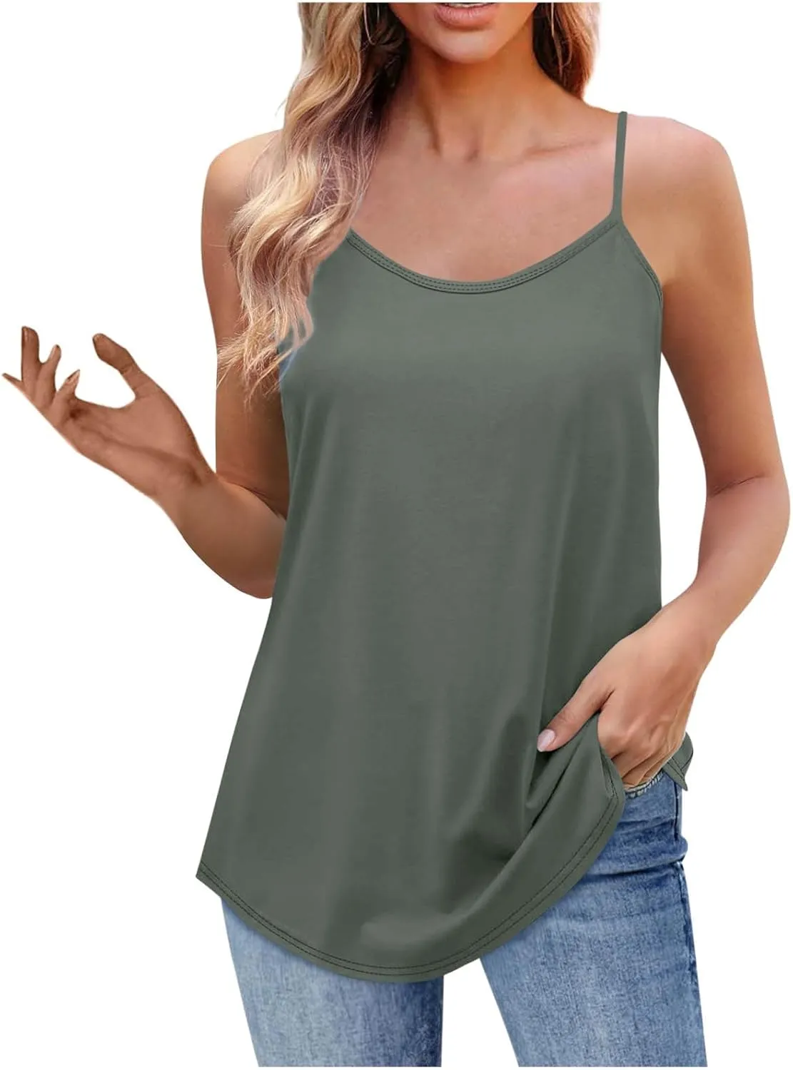 Tank Tops for Women 2025 Adjustable Spaghetti Strap Camisole Scoop Neck Sleeveless Tank Top Casual Summer Trendy Tops
