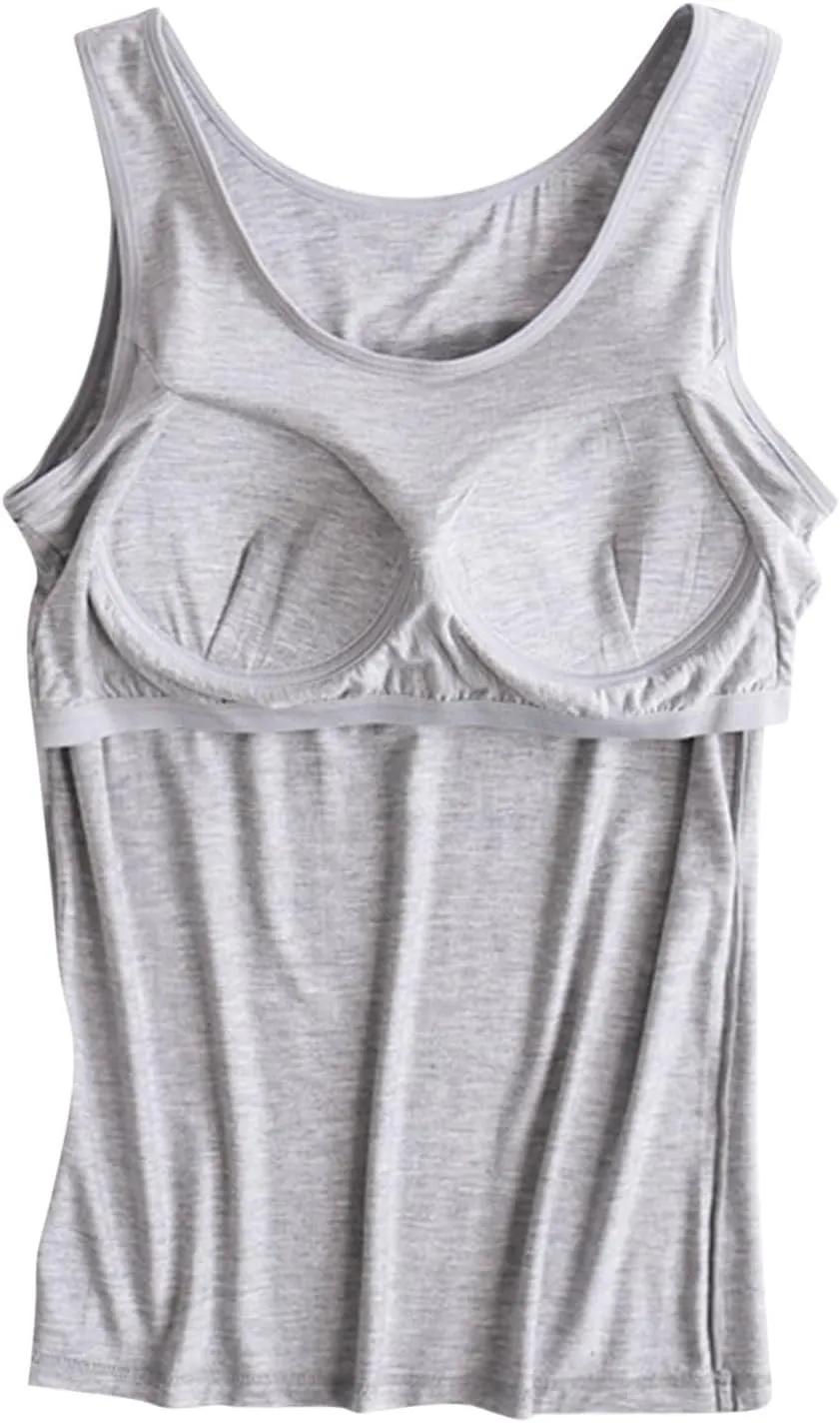 Tank Tops for Women Modal Built-in Bra Padded Camisole Yoga Tanks Tops Undershirts Lightweight Camis Tank Tops