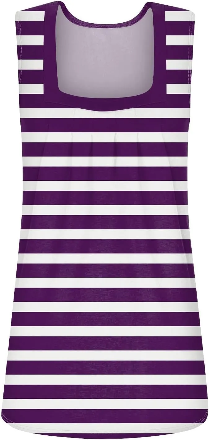 Tank Tops for Women Ruffled Square Neck Summer Pleated Sleeveless Vest Curved Hem Relaxed Fit Holiday Camisole