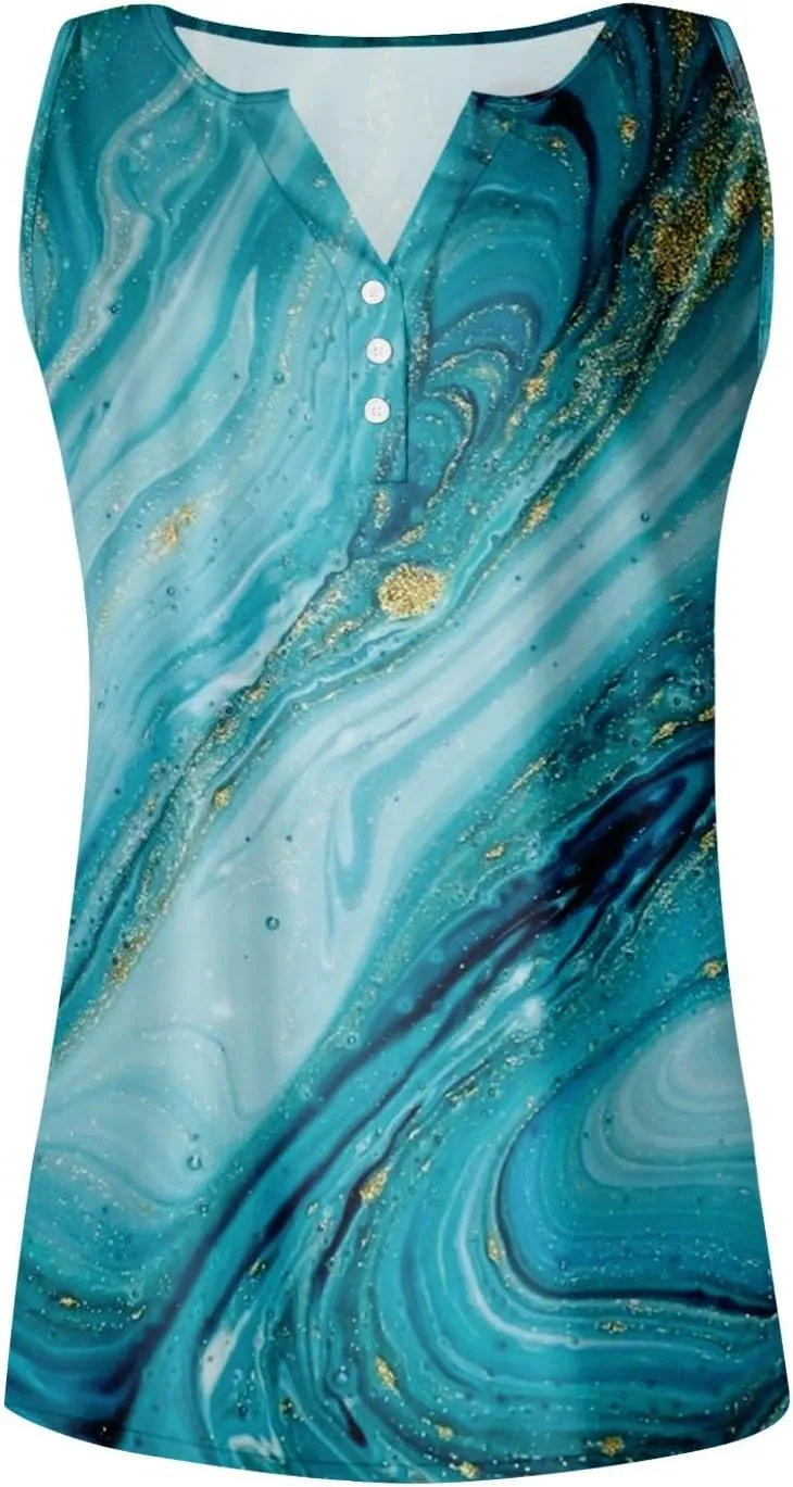Tank Tops for Women Summer V Neck Tops Casual Button Down Floral Printed Shirts Loose Fit Sleeveless Cute T Shirts