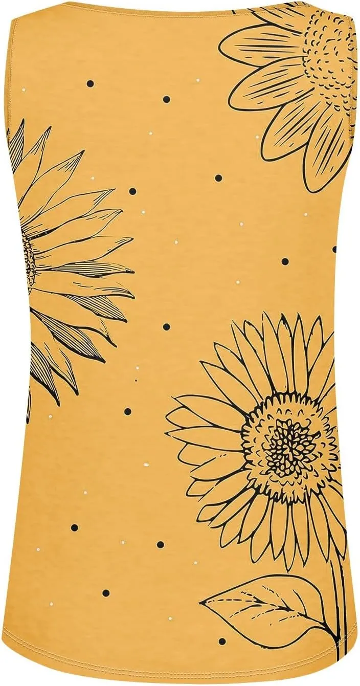 Tank Tops for Women Summer V Neck Tops Casual Button Down Floral Printed Shirts Loose Fit Sleeveless Cute T Shirts