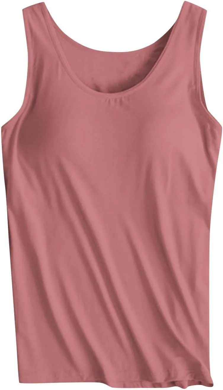 Tank Tops with Built in Bra Padded 2024 Comfy Solid Color Sleeveless Tops Workout Gym Shirt