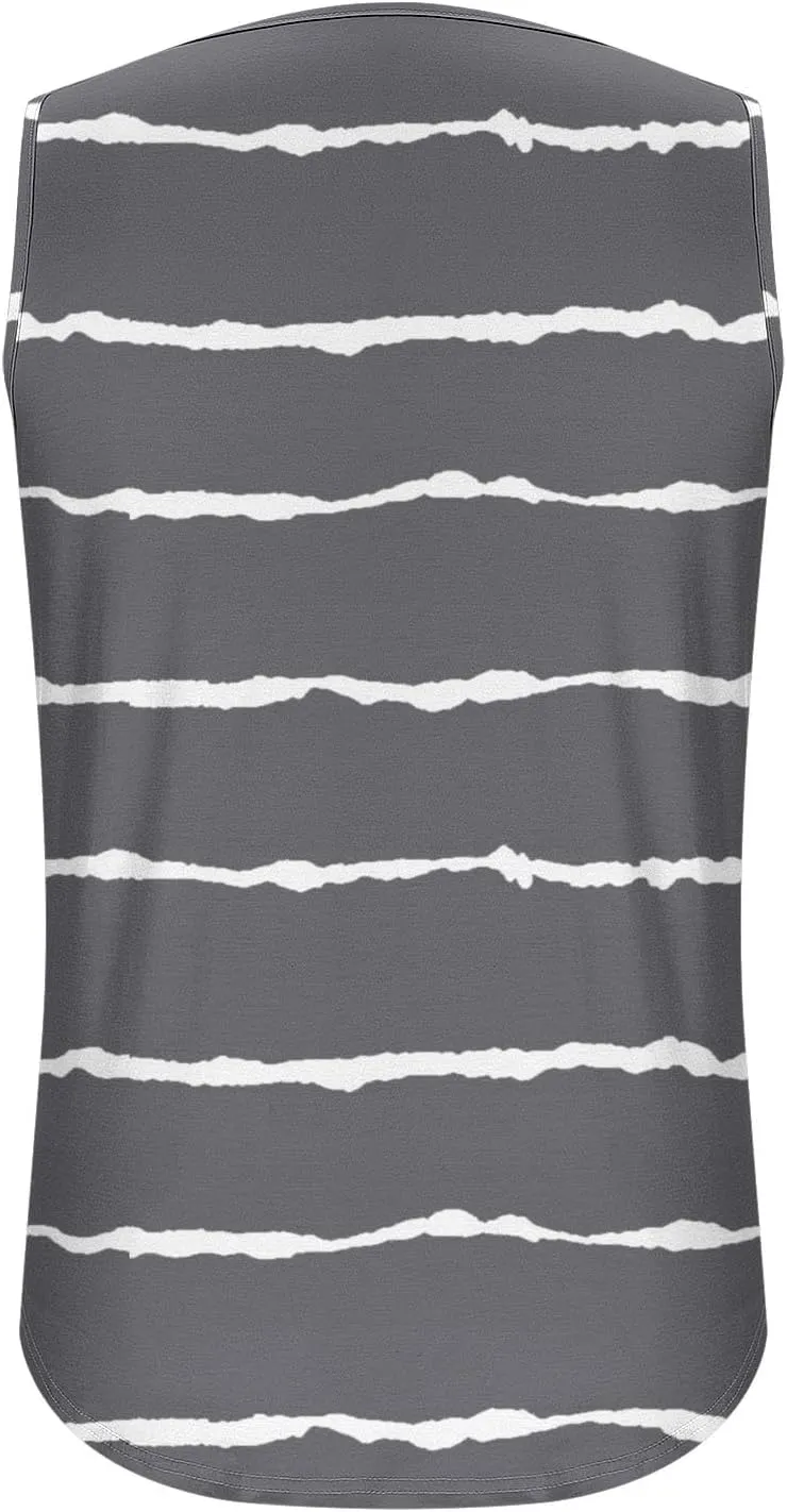 Tank Tops Women Striped Print Sleeveless Blouse Summer Hollow Out V Neck Camisoles Loose Fit Pleated Casual T-Shirt 2025
