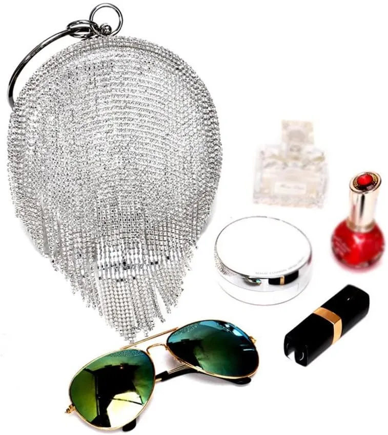 Tassel Women Evening Bags Ball Design Diamonds Day Clutch Purse Rhinestones Wedding Bags(C)