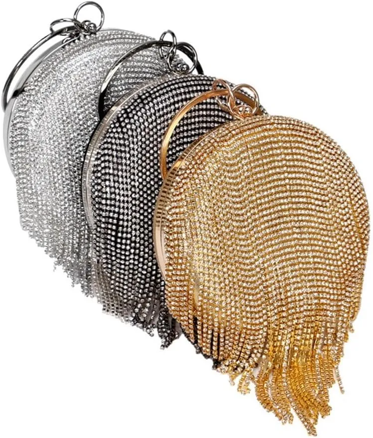 Tassel Women Evening Bags Ball Design Diamonds Day Clutch Purse Rhinestones Wedding Bags(C)
