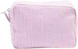 TBOLINE Seersucker Cosmetic Bag Travel Toiletry Bag Zipper Closure Travel Makeup Bag Organizer Portable Large Waterproof Nylon for Women