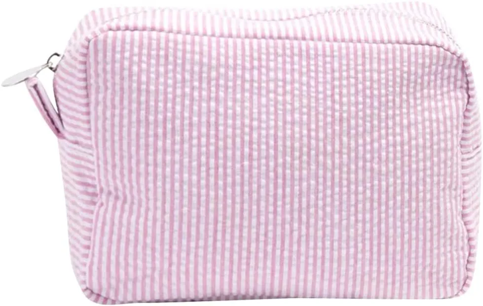 TBOLINE Seersucker Cosmetic Bag Travel Toiletry Bag Zipper Closure Travel Makeup Bag Organizer Portable Large Waterproof Nylon for Women