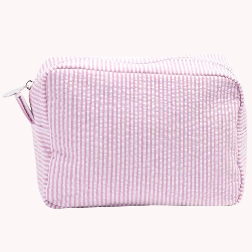 TBOLINE Seersucker Cosmetic Bag Travel Toiletry Bag Zipper Closure Travel Makeup Bag Organizer Portable Large Waterproof Nylon for Women