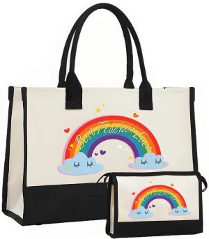 Teacher Gifts for Women, Appreciation Gifts,Totes for Women,Canvas Tote Bag with Makeup Bag, Beach Bag with Zipper
