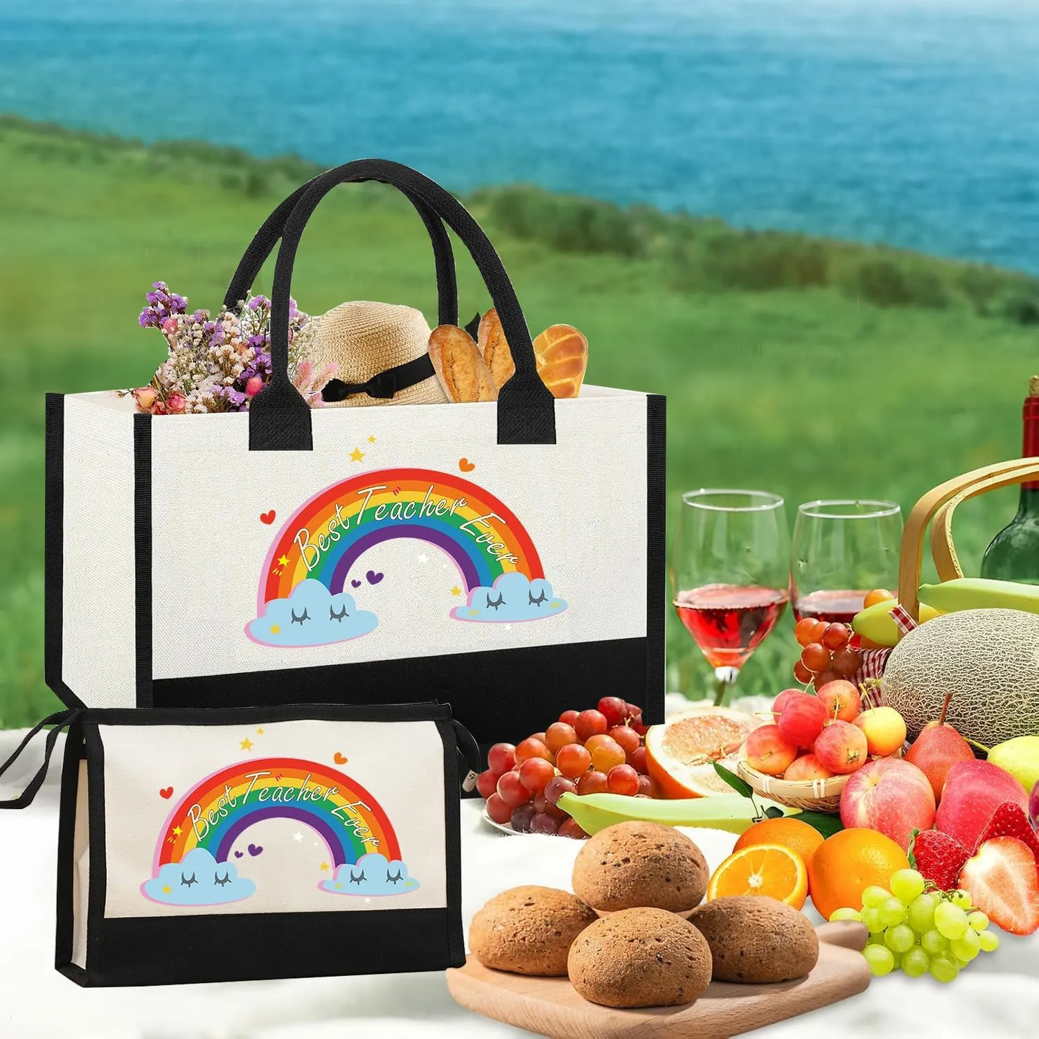 Teacher Gifts for Women, Appreciation Gifts,Totes for Women,Canvas Tote Bag with Makeup Bag, Beach Bag with Zipper