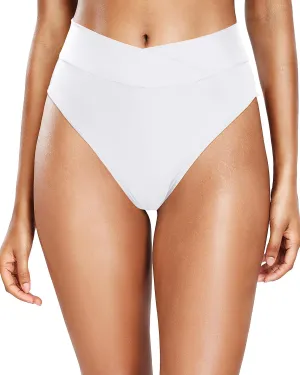 Tempt Me Women's High Waisted Bikini Bottom Crossover V Cut Bathing Suit Swim Bottom