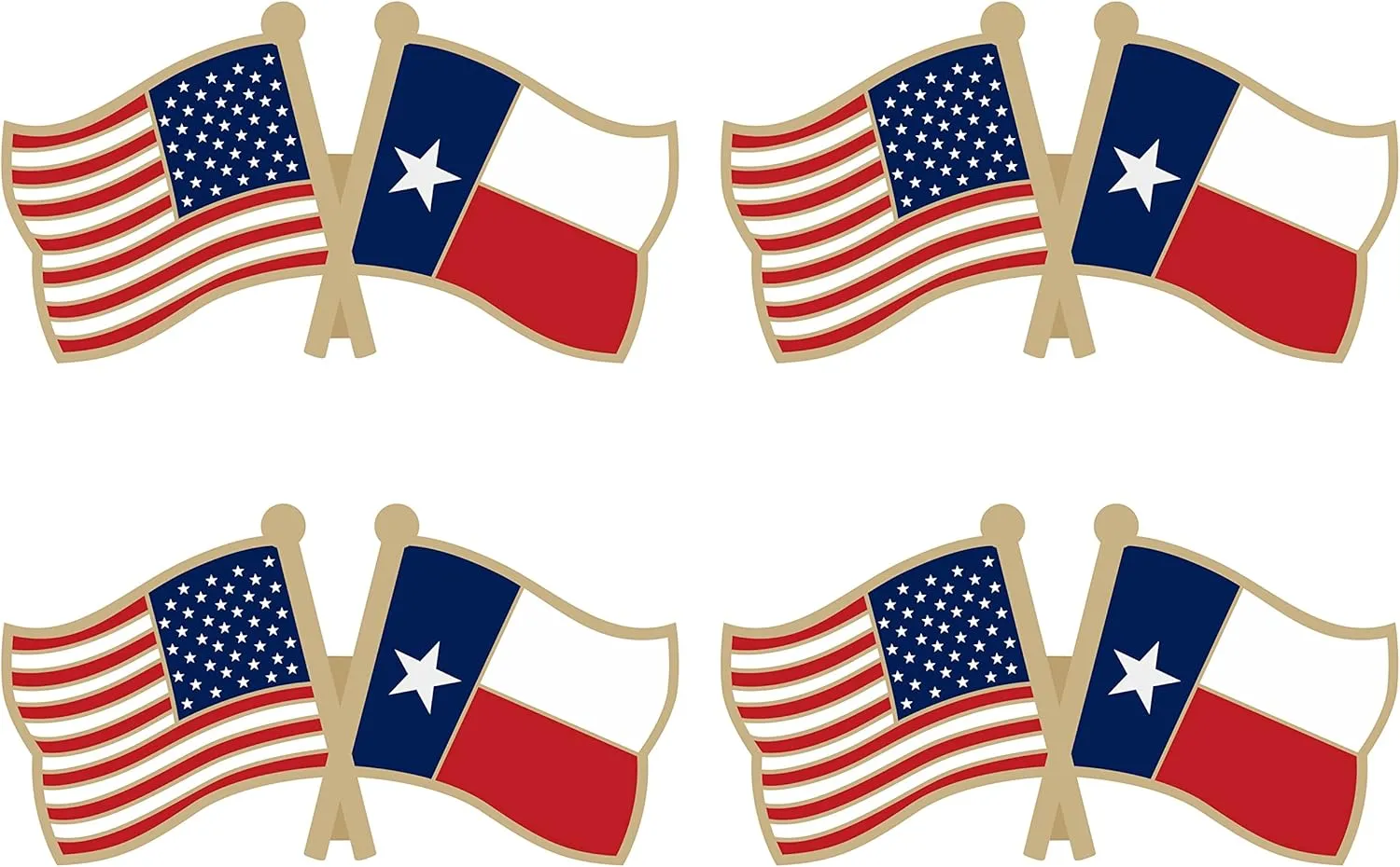 Texas Crossed Double Flag Lapel Pins Small Mini Texan Friendship Pin Badge Pack of 4