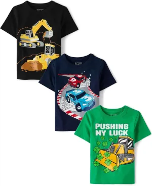 The Children's Place Baby and Toddler Boys' Vehicle Short Sleeve Graphic T-Shirts, Multipack
