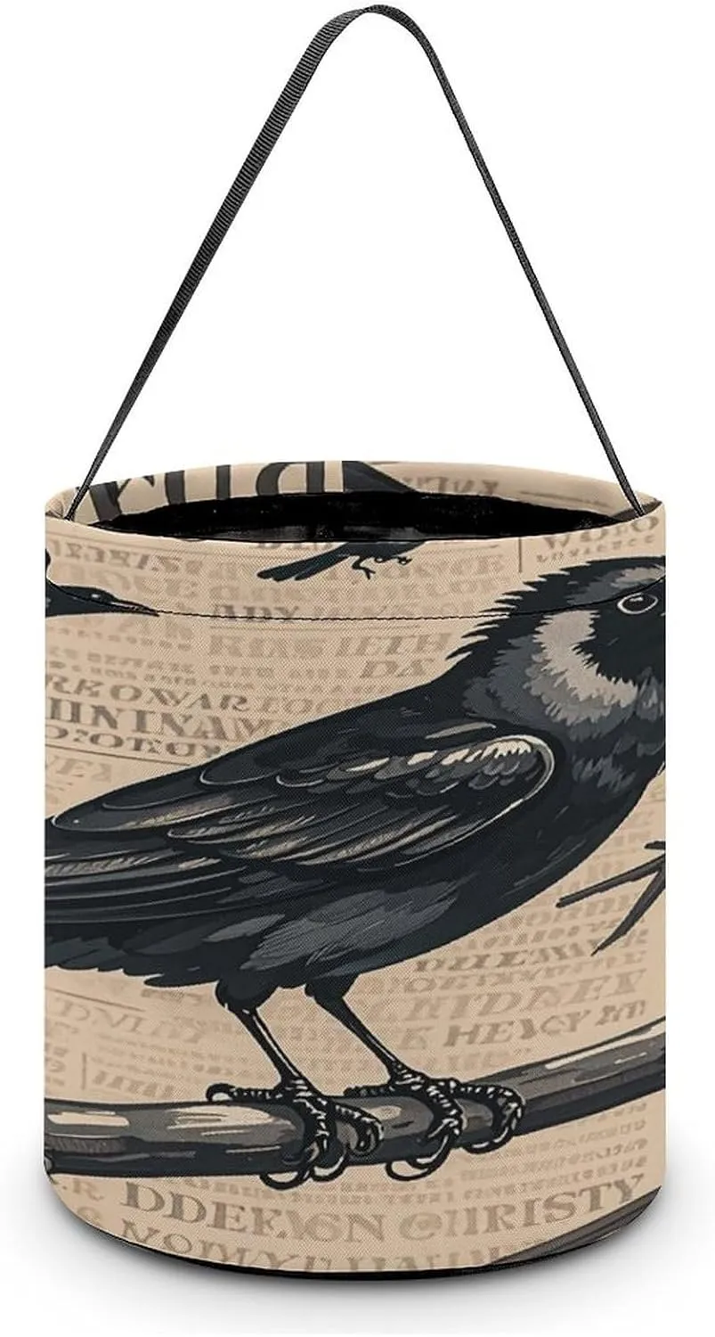 The Mysterious Crow Halloween Tote Candy Bag Candy Basket Candy Bucket Gift Bag for Halloween Party